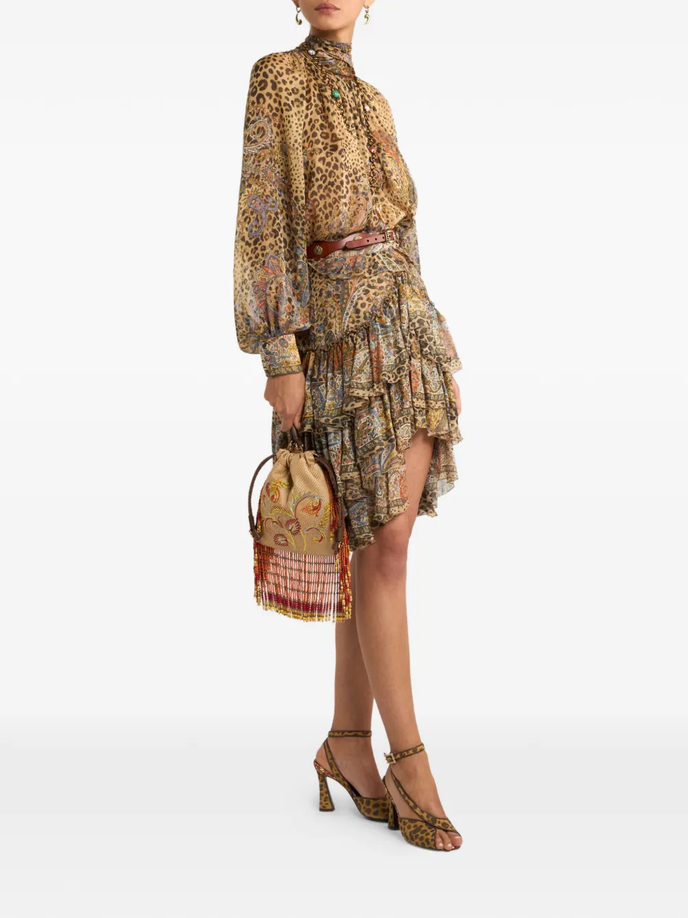 ETRO Rok met paisley-print en ruches Beige