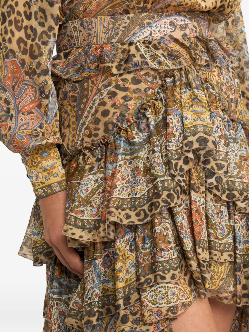 ETRO Rok met paisley-print en ruches Beige