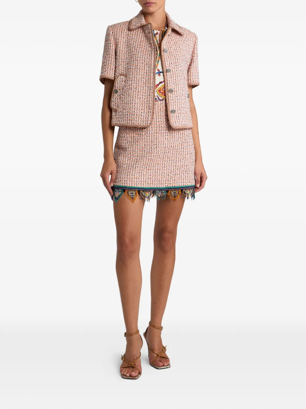 ETRO fringed tweed mini skirt - Beige