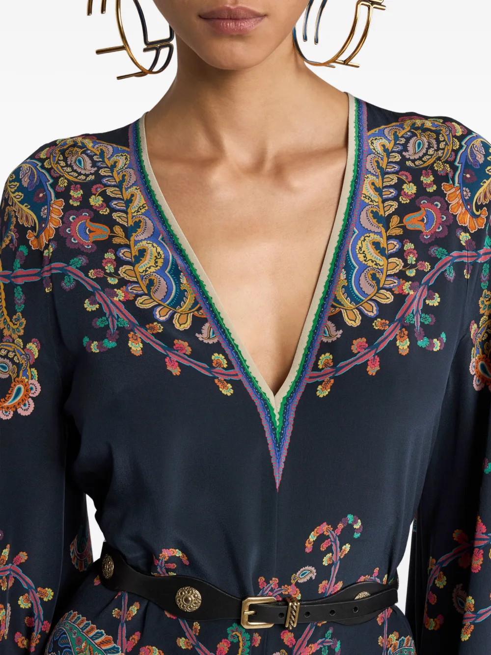 ETRO Zijden mini-jurk met paisley-print en ceintuur Blauw
