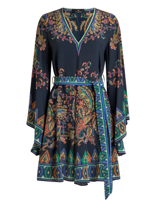 ETRO paisley-print V-neck Dress | Blue | FARFETCH