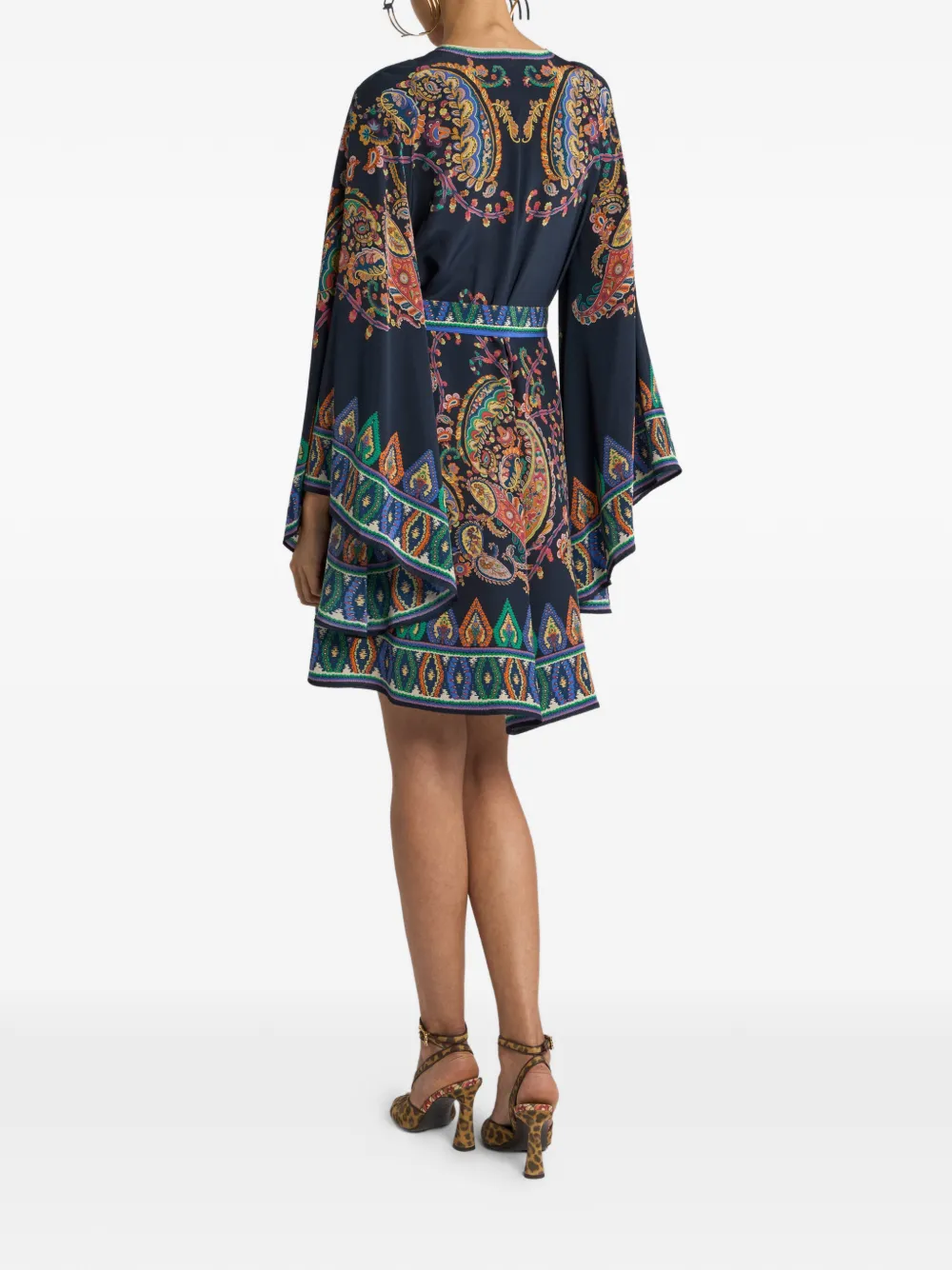 ETRO Zijden mini-jurk met paisley-print en ceintuur Blauw