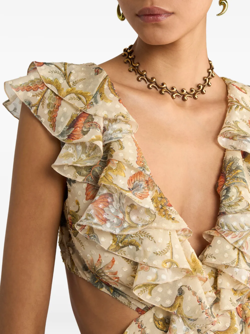 ETRO Jurk met bloemenprint en ruches Geel
