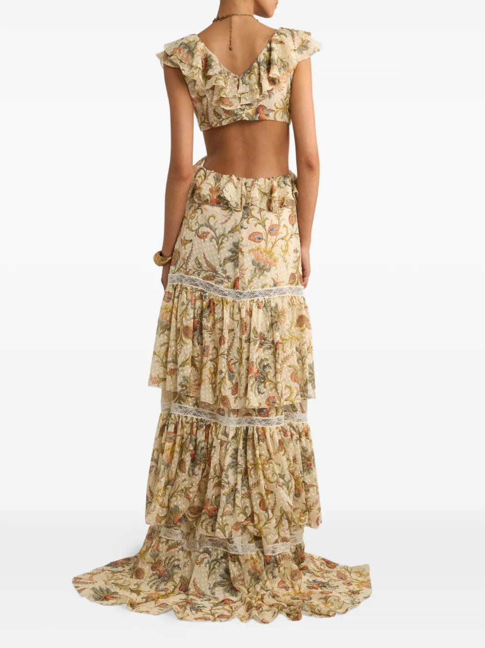 ETRO Jurk met bloemenprint en ruches Geel