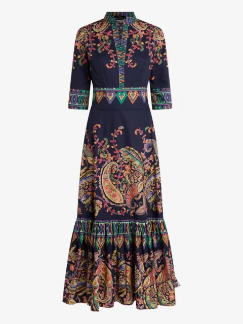 ETRO long cotton dress with placed floral Paisley print