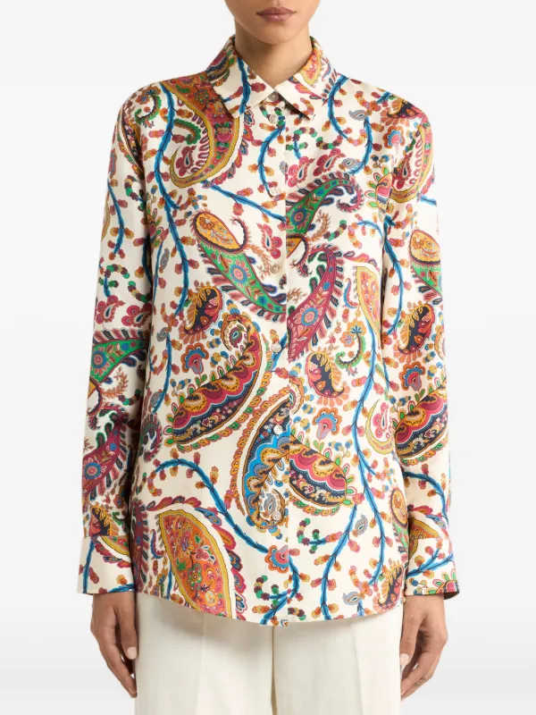 ETRO✨ペイズリー柄 ボウタイ付き長袖ブラウス　シャツ　100%高級SILK ETRO ペイズリー シルクシャツ | ホワイト | FARFETCH JP