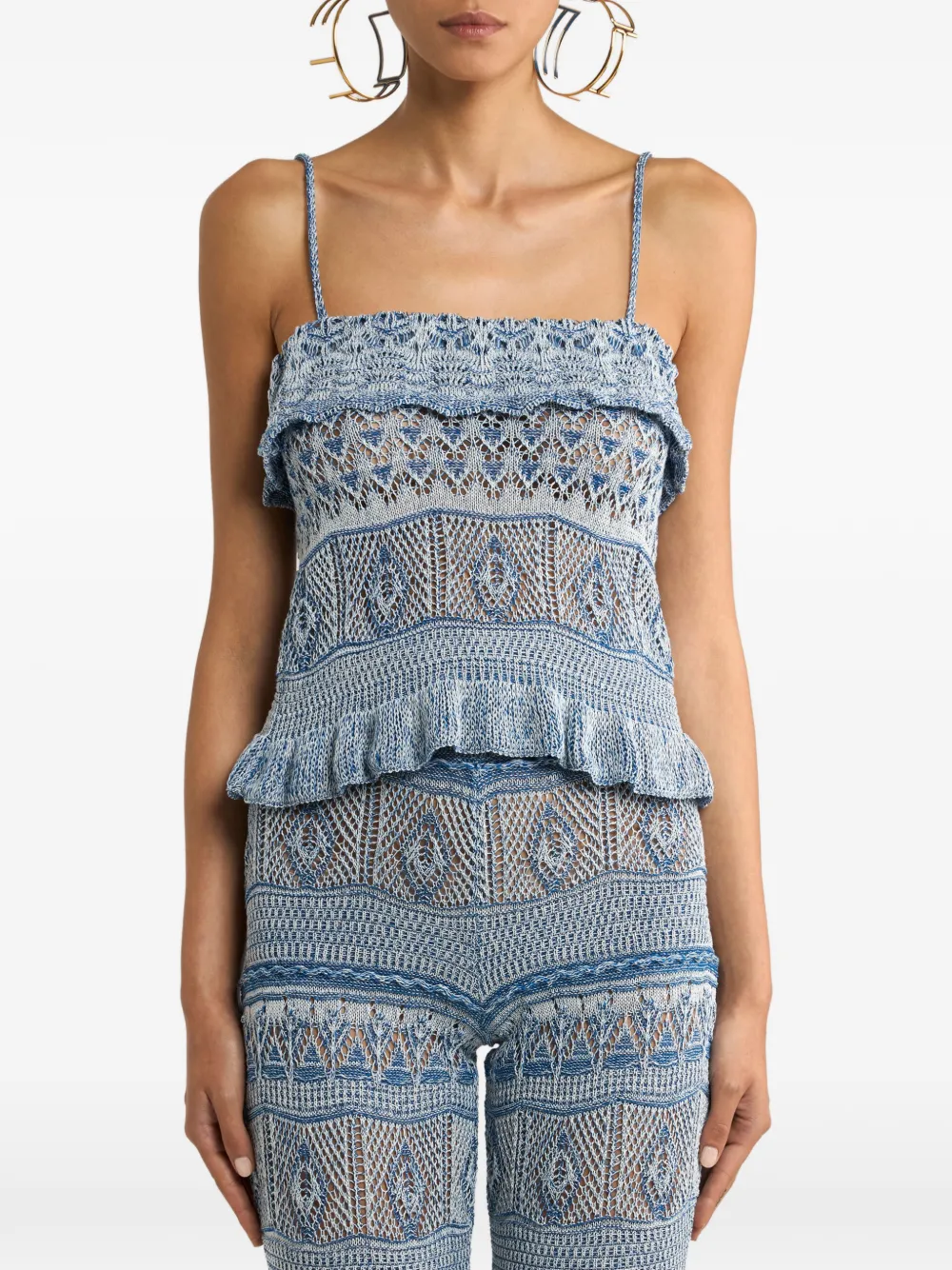 ETRO ruffled cotton top Blauw