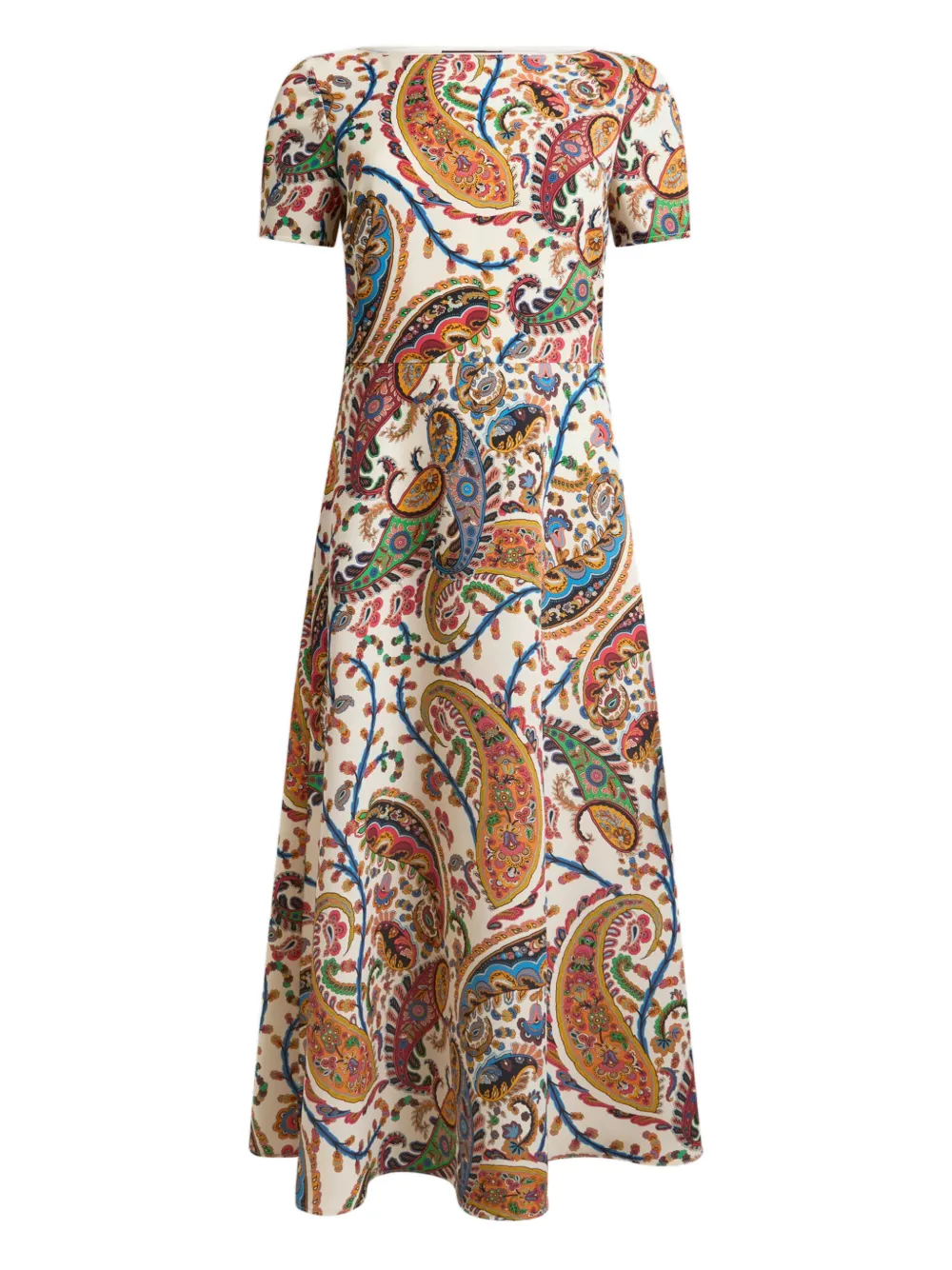 ETRO STRETCH CADY MIDI DRESS WITH FLORAL PAISLEY MOTIF - Neutrals