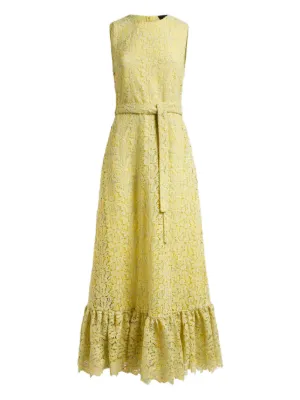 chinese dress ladies Yellow Lace Square Neck A-Line Midi Dress main image 1