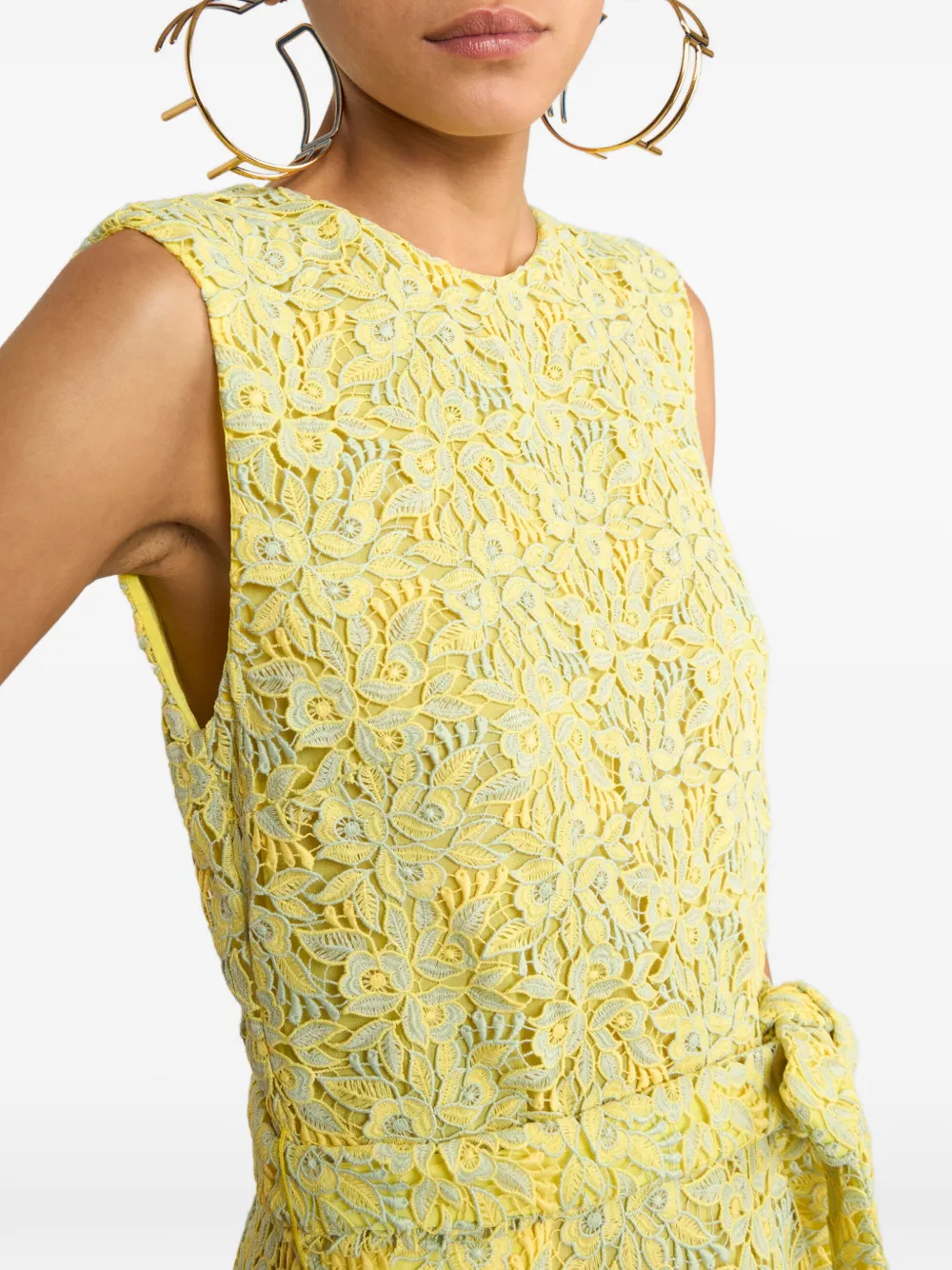 ETRO Maxi-jurk met ceintuur en kant Geel