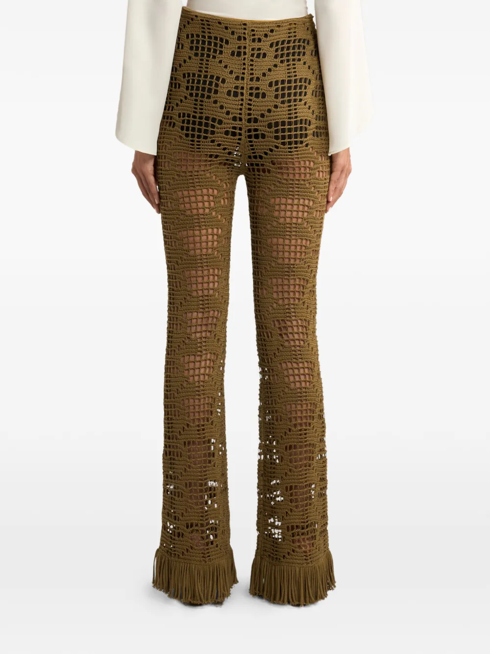 ETRO textured fringed trousers Groen