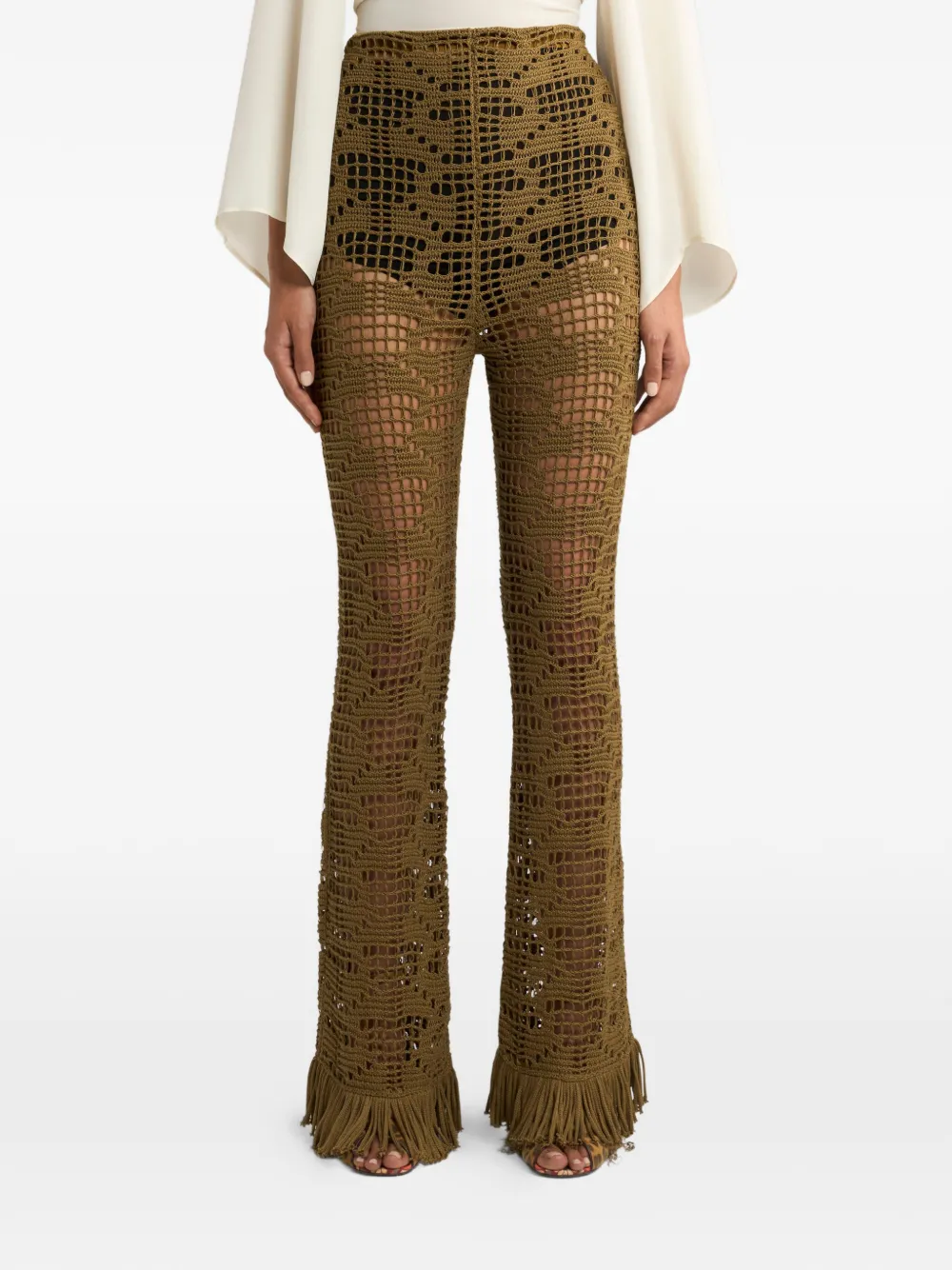 ETRO textured fringed trousers Groen