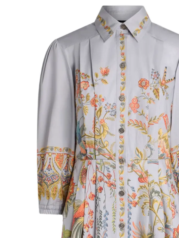 patterned shirt dresses Blue Floral Print Cotton Shirt Dress - Midi Dresses