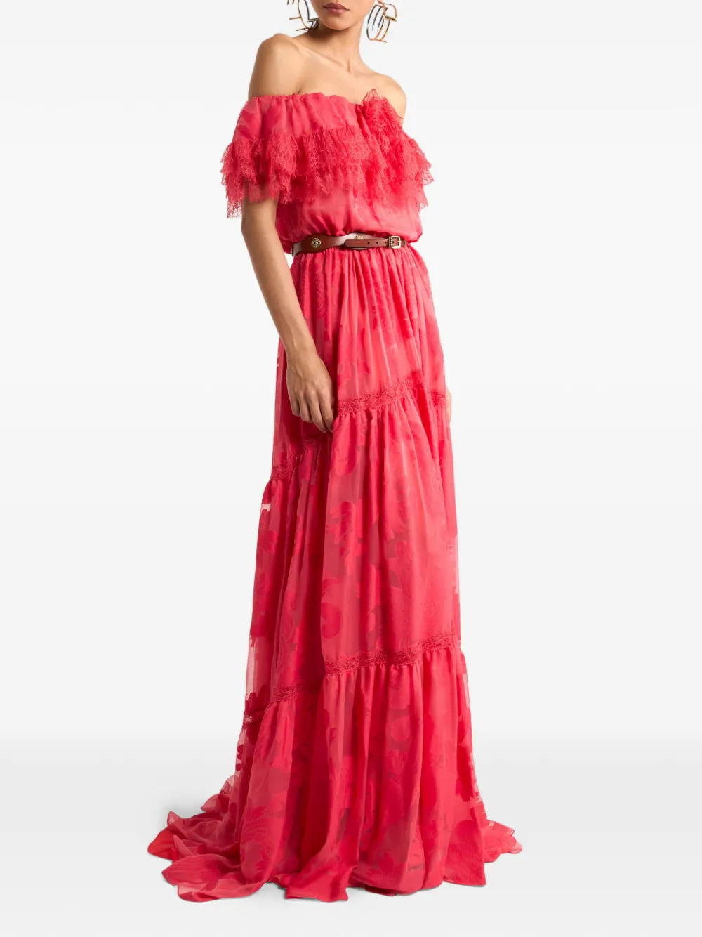 ETRO Maxi-jurk van zijdeblend met jacquard en paisley- en bloemen-patroon Rood