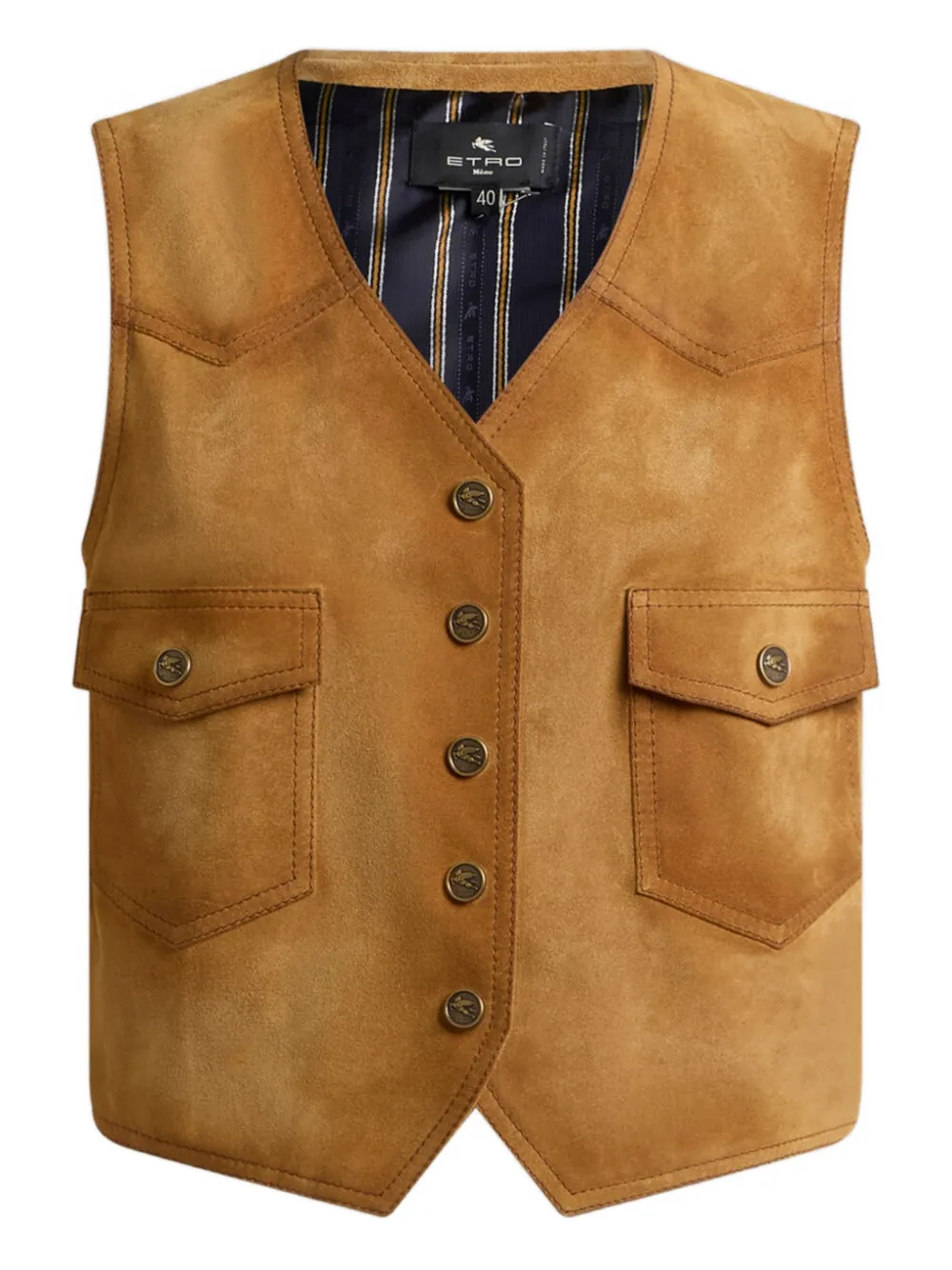Etro Pocket Suede Waistcoat In Brown