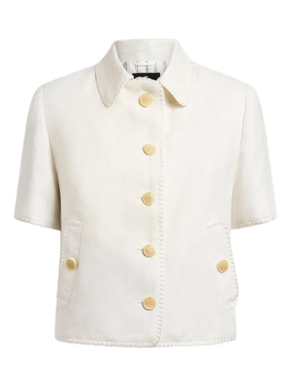 Etro Pegaso-buttons Short-sleeve Cropped Jacket In Neutral