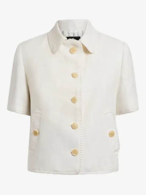 ETRO short-sleeved cropped linen jacket with Pegaso buttons