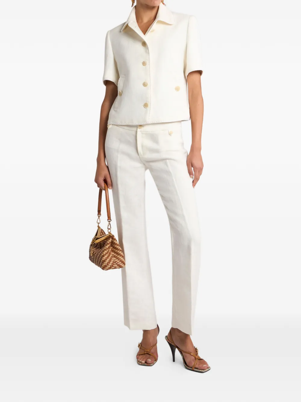 Etro Pegaso-buttons Short-sleeve Cropped Jacket In Neutral