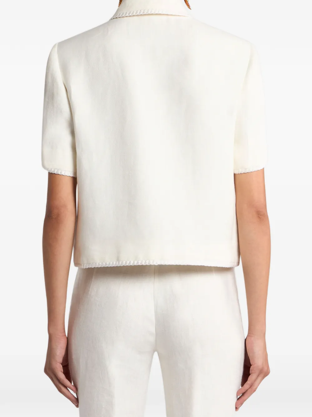 Etro Pegaso-buttons Short-sleeve Cropped Jacket In Neutral