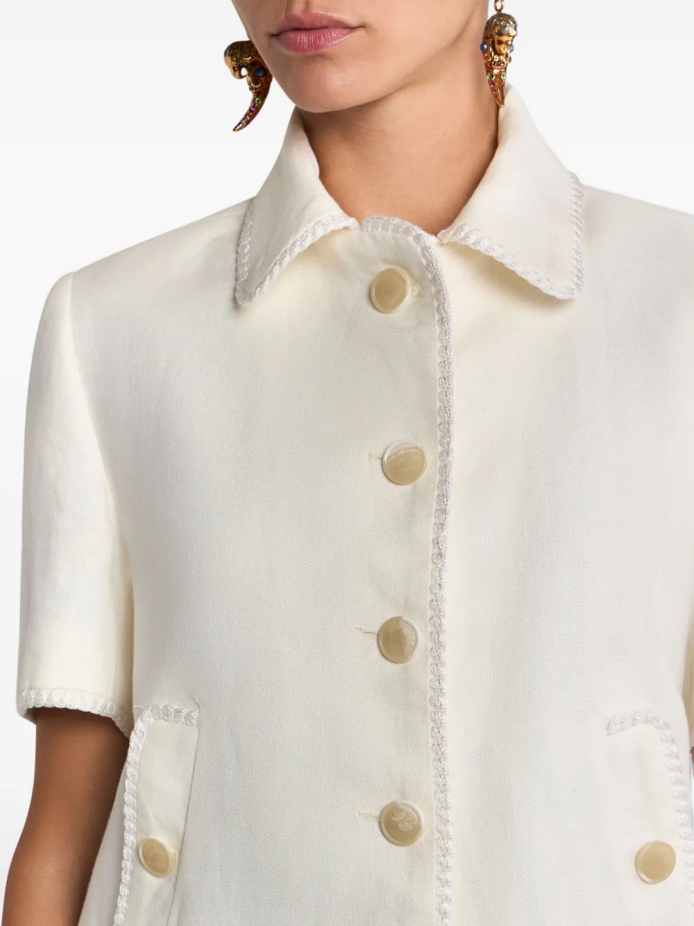 Etro Pegaso-buttons Short-sleeve Cropped Jacket In Neutral