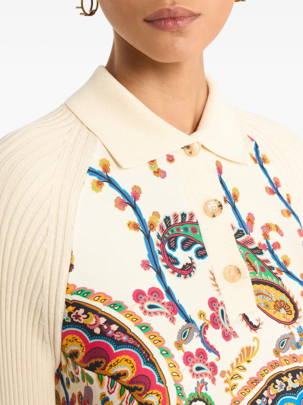 ETRO Gebreid katoenen polishirt met zijden inzetstuk Beige