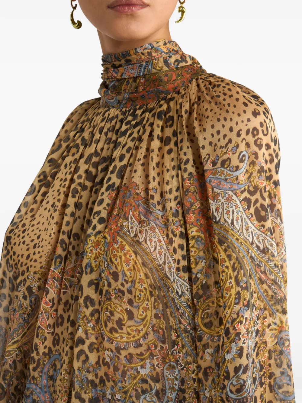 ETRO Zijden blouse met paisley- en dierenpatroon Beige