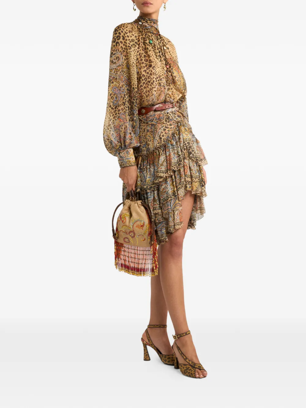 ETRO Zijden blouse met paisley- en dierenpatroon Beige