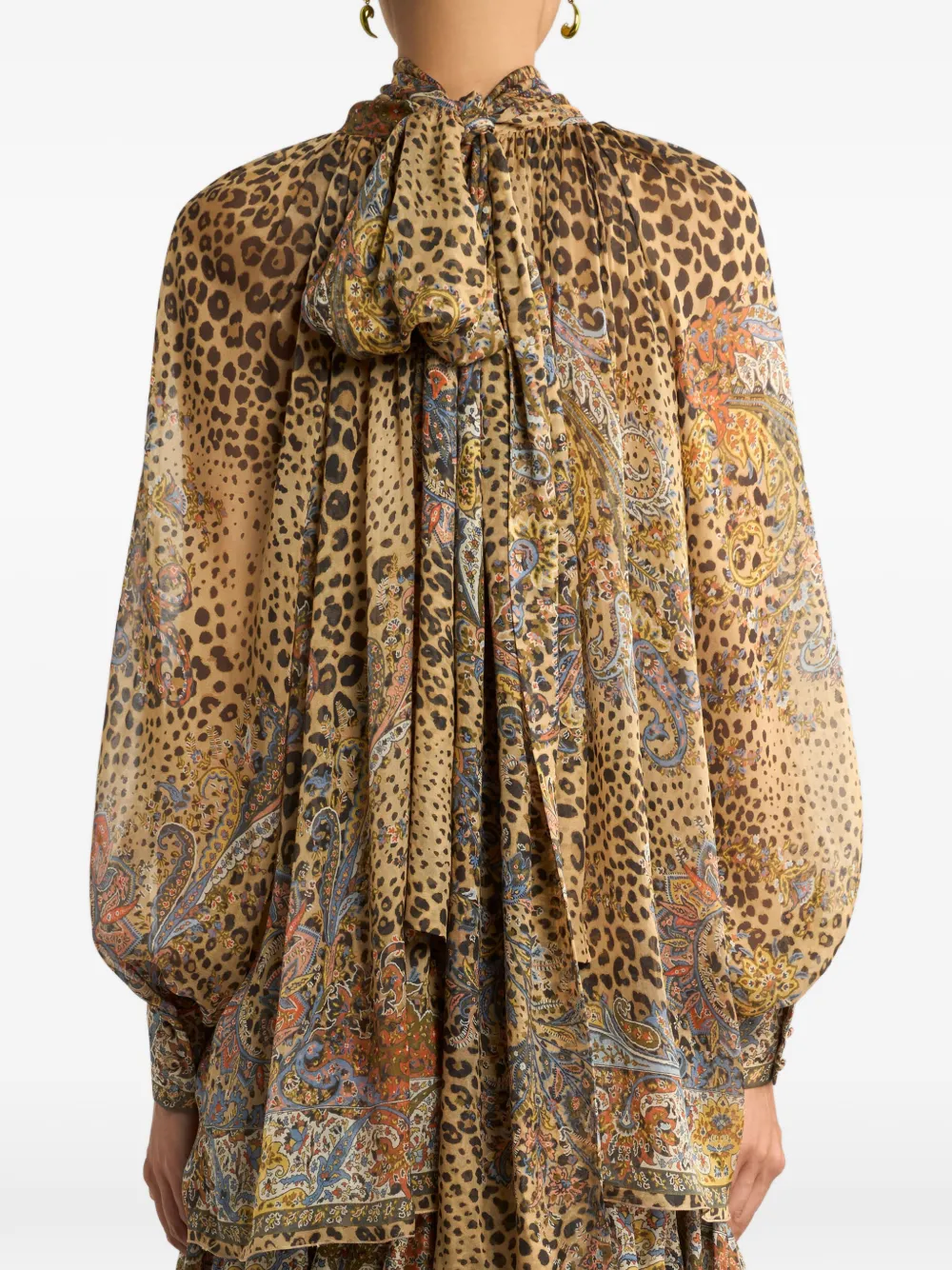 ETRO Zijden blouse met paisley- en dierenpatroon Beige