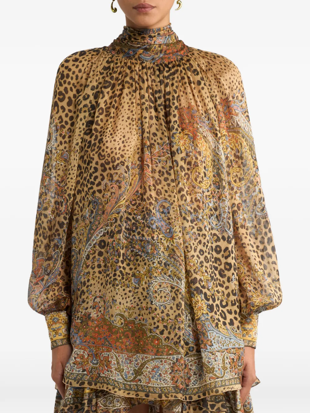 ETRO Zijden blouse met paisley- en dierenpatroon Beige