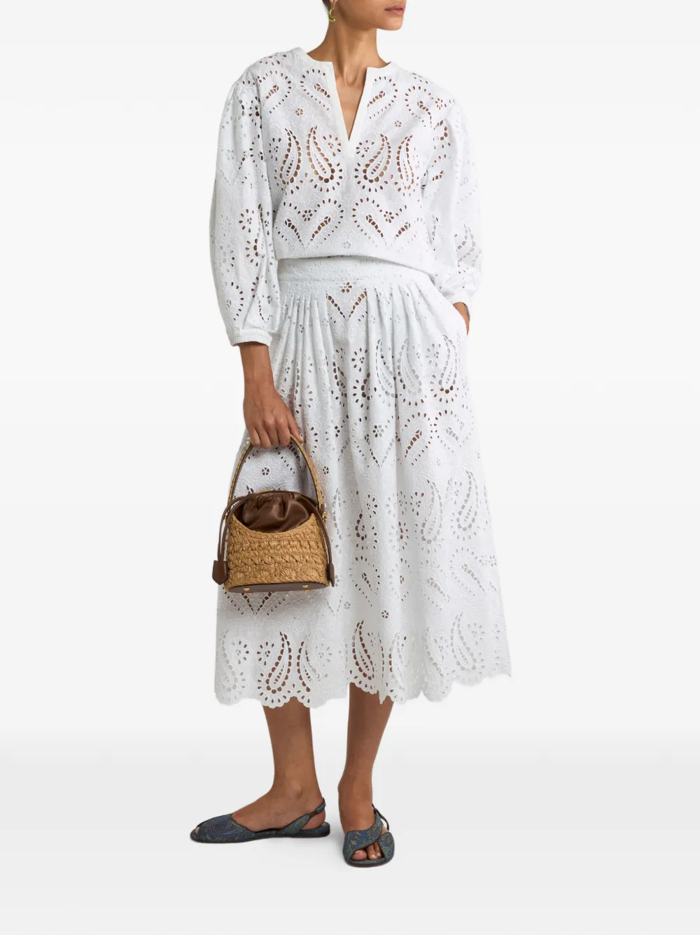 ETRO Broderie anglaise midi-rok - Wit