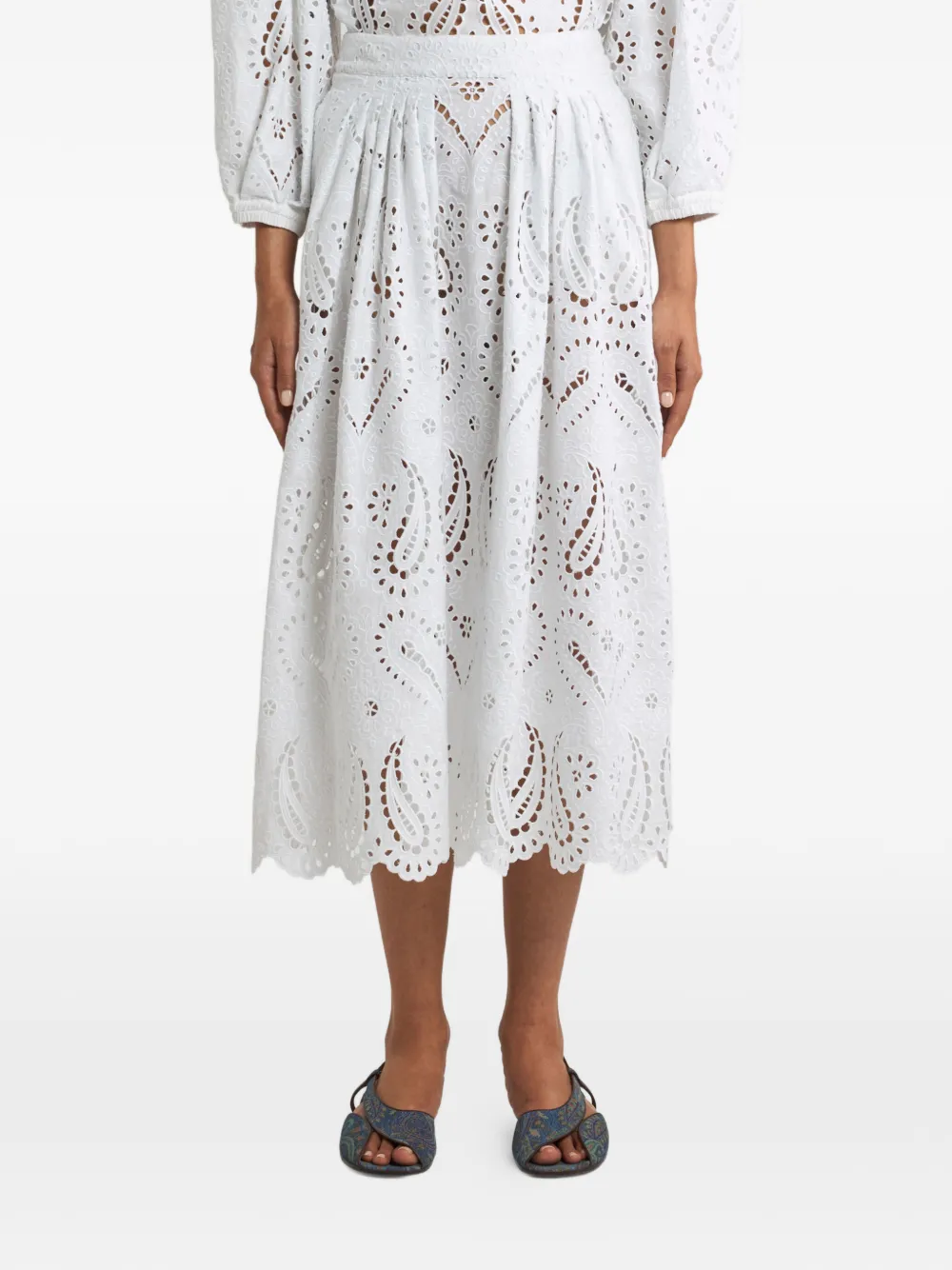  Etro Broderie-anglaise Midi Skirt - White 