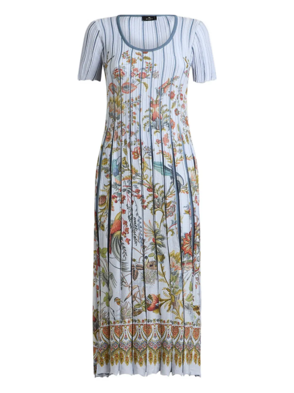 Etro Pleated Floral-print Midi Dress In Blue