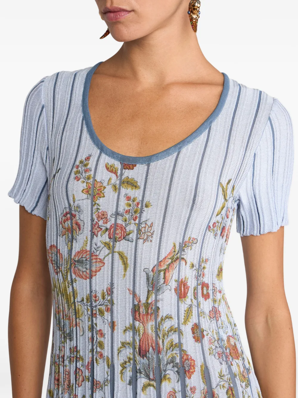 Etro Pleated Floral-print Midi Dress In Blue