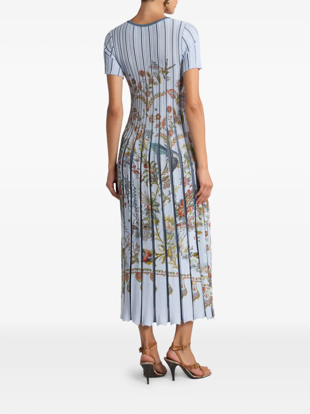 Etro Pleated Floral-print Midi Dress In Blue