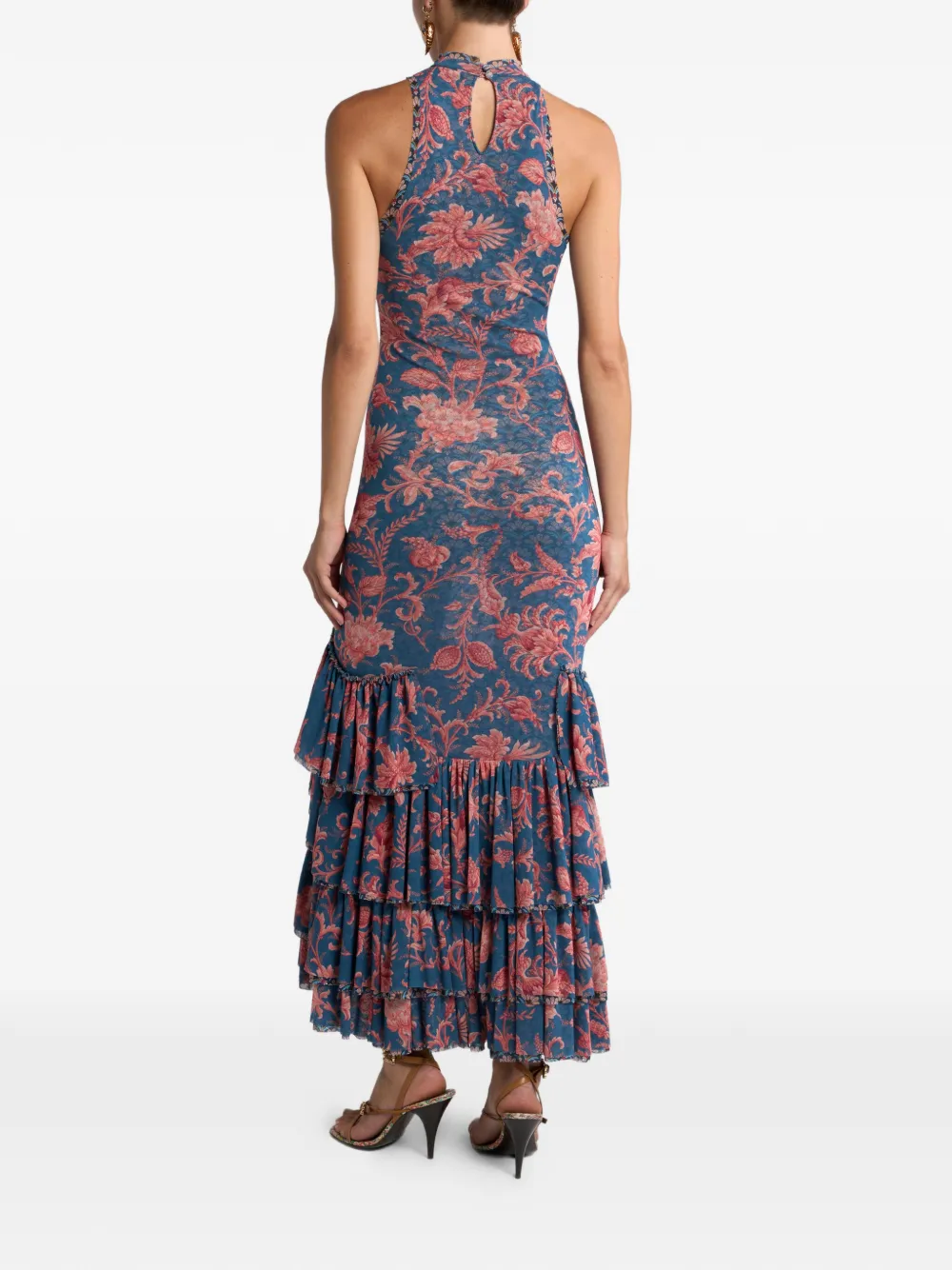 エトロ　ドレス ETRO フローラル ラッフルドレス | ブルー | FARFETCH JP