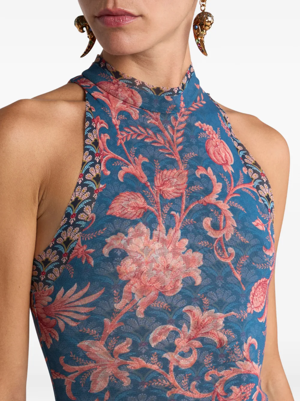 ETRO Jurk met bloemenprint en ruches Blauw