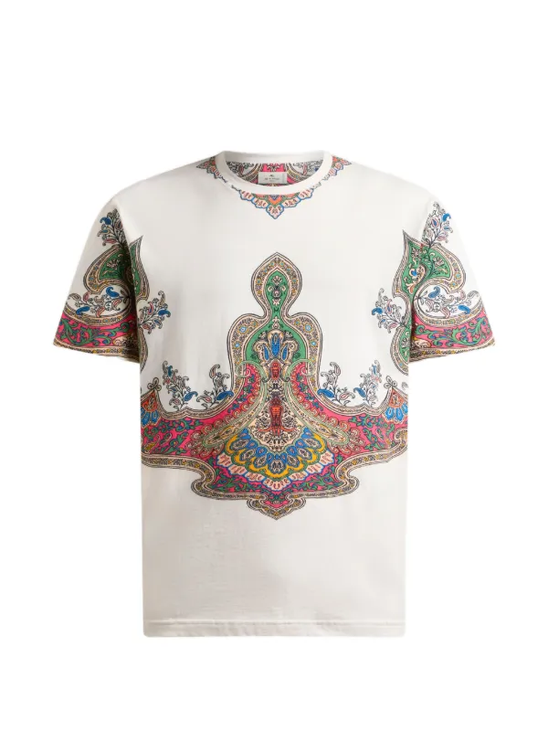 Etro Cotton T-shirt with Placed Pocket-square Paisley Print in Neutrals