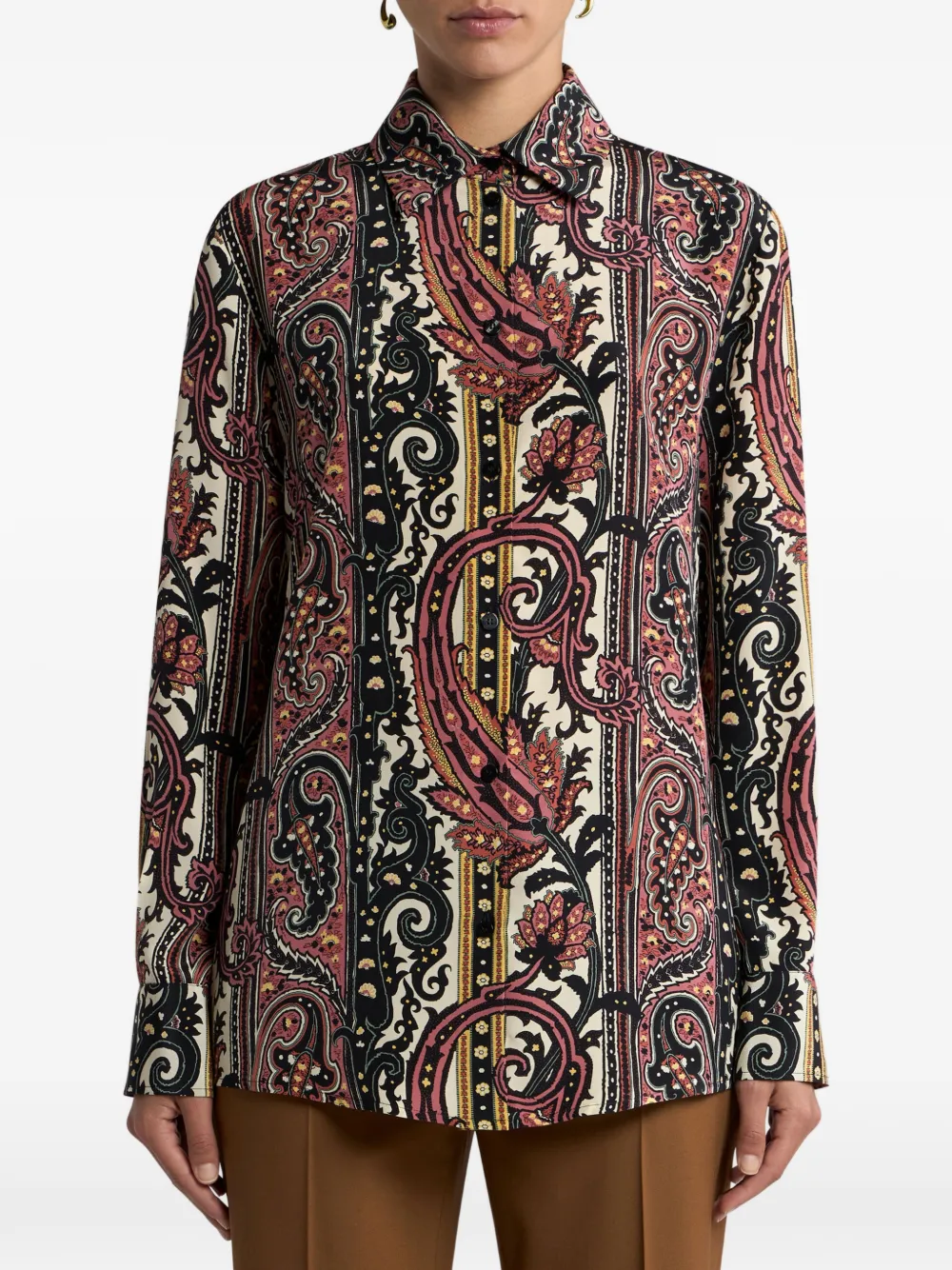 Etro Leafy Paisley-motif Silk Shirt In Red