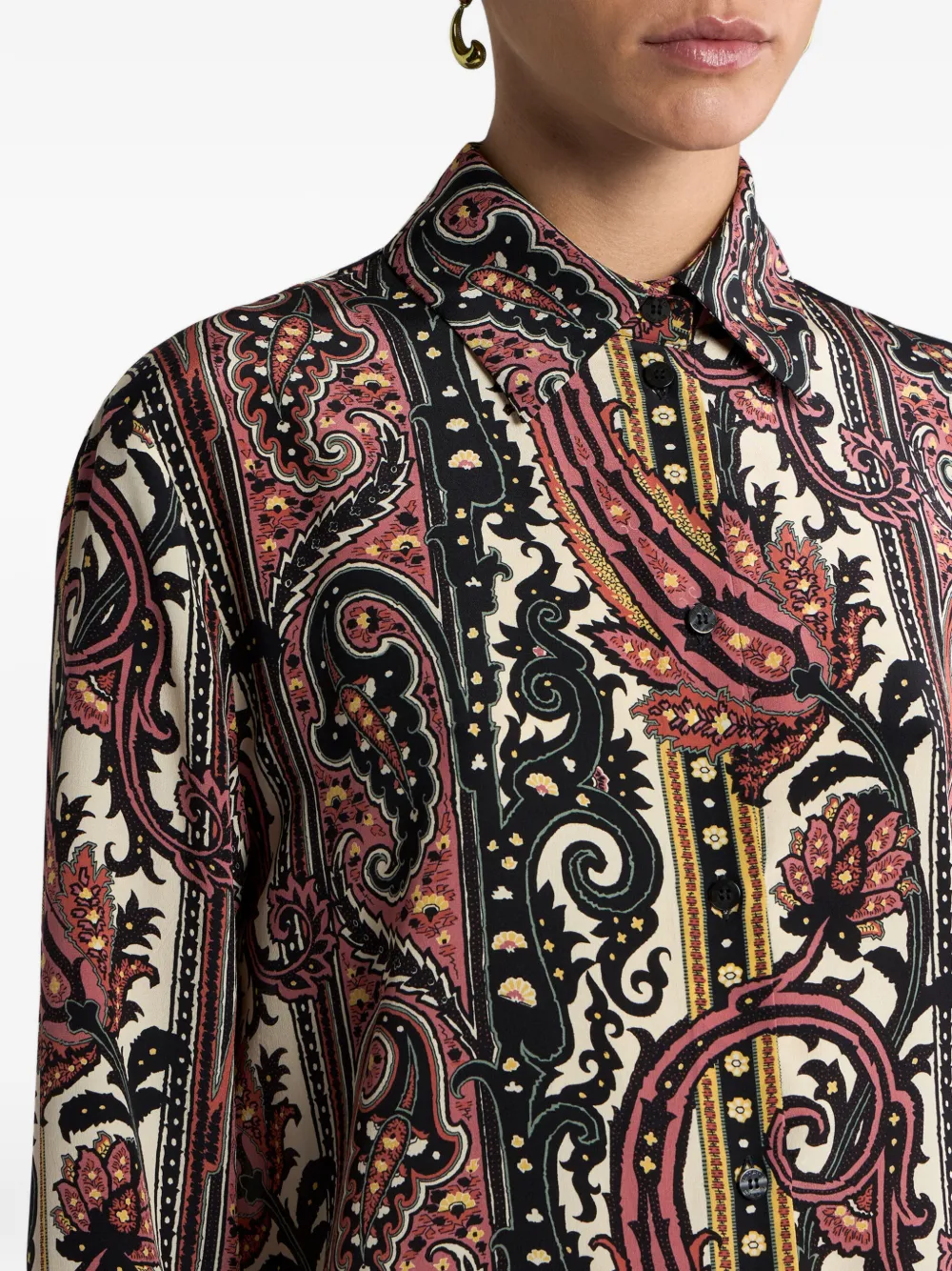Etro Leafy Paisley-motif Silk Shirt In Red