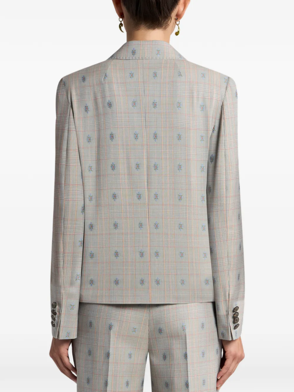ETRO Blazer met enkele rij knopen en Prince of Wales-patroon Beige