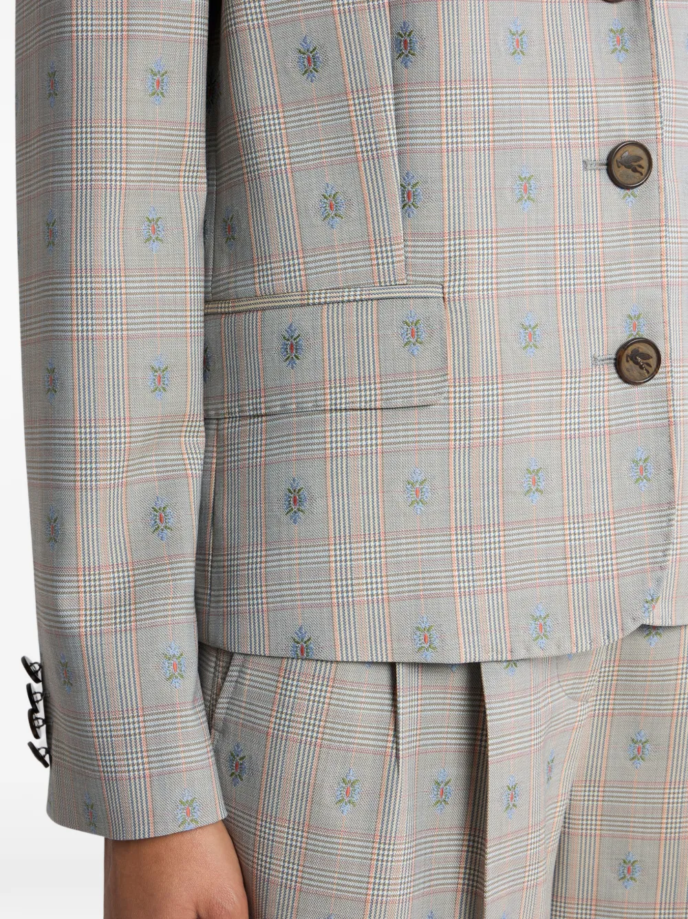 ETRO Blazer met enkele rij knopen en Prince of Wales-patroon Beige