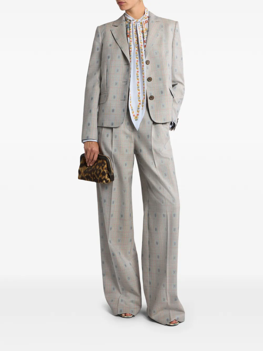 ETRO Blazer met enkele rij knopen en Prince of Wales-patroon Beige