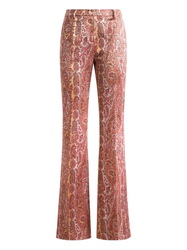 Etro Flared Cotton-blend Jacquard Trousers with Paisley Foliage Motif