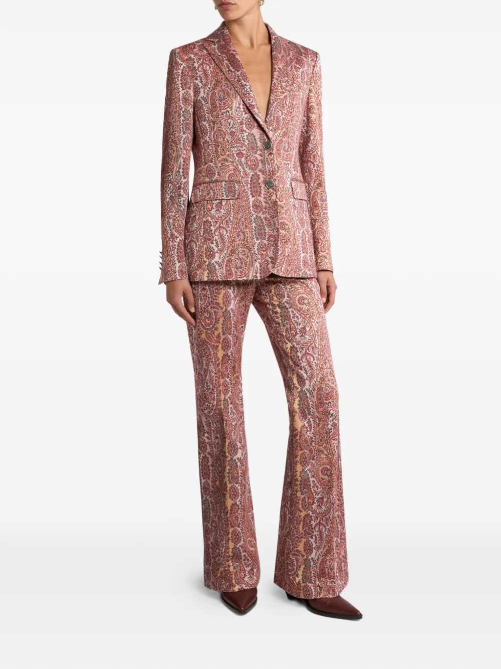 ETRO flared jacquard paisley-foliage trousers - Rood