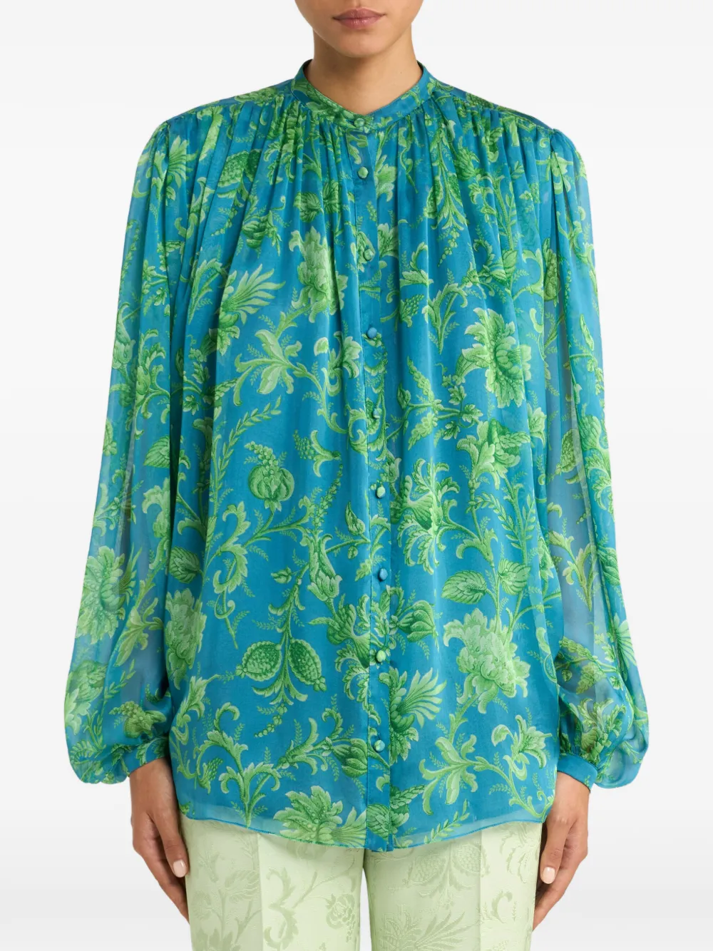 ETRO Gesmockte top met bloemen Blauw