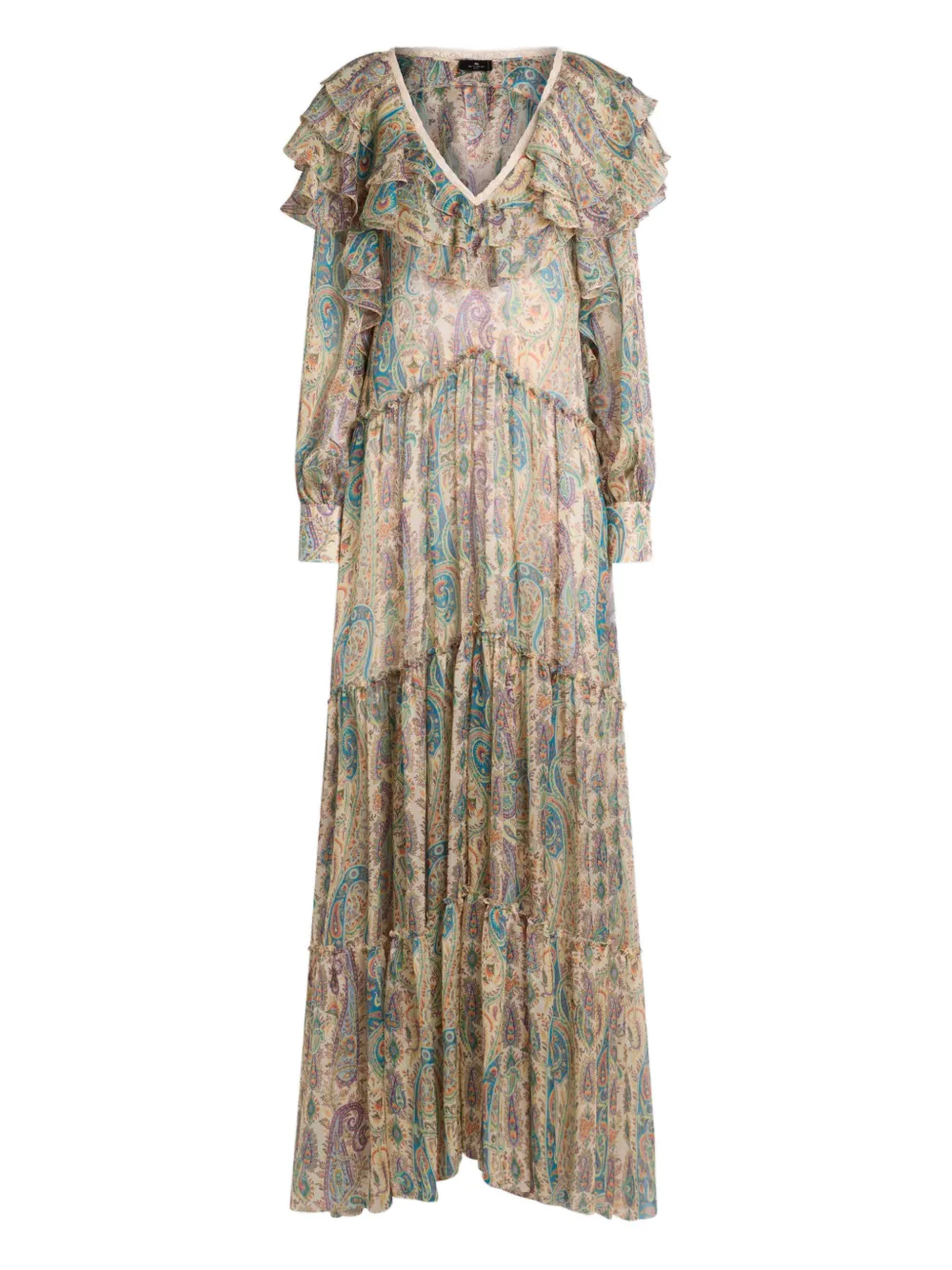 Etro Ruffled-detail Paisley-print Silk Maxi Dress In Neutral