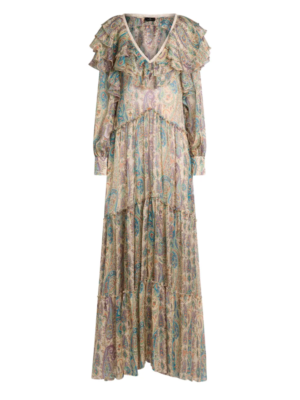 Etro Ruffled-detail Paisley-print Silk Maxi Dress In Neutral