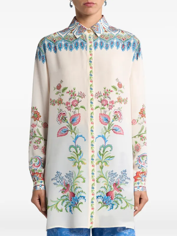 ETRO フローラル ロングシルクシャツ | ニュートラル | FARFETCH JP