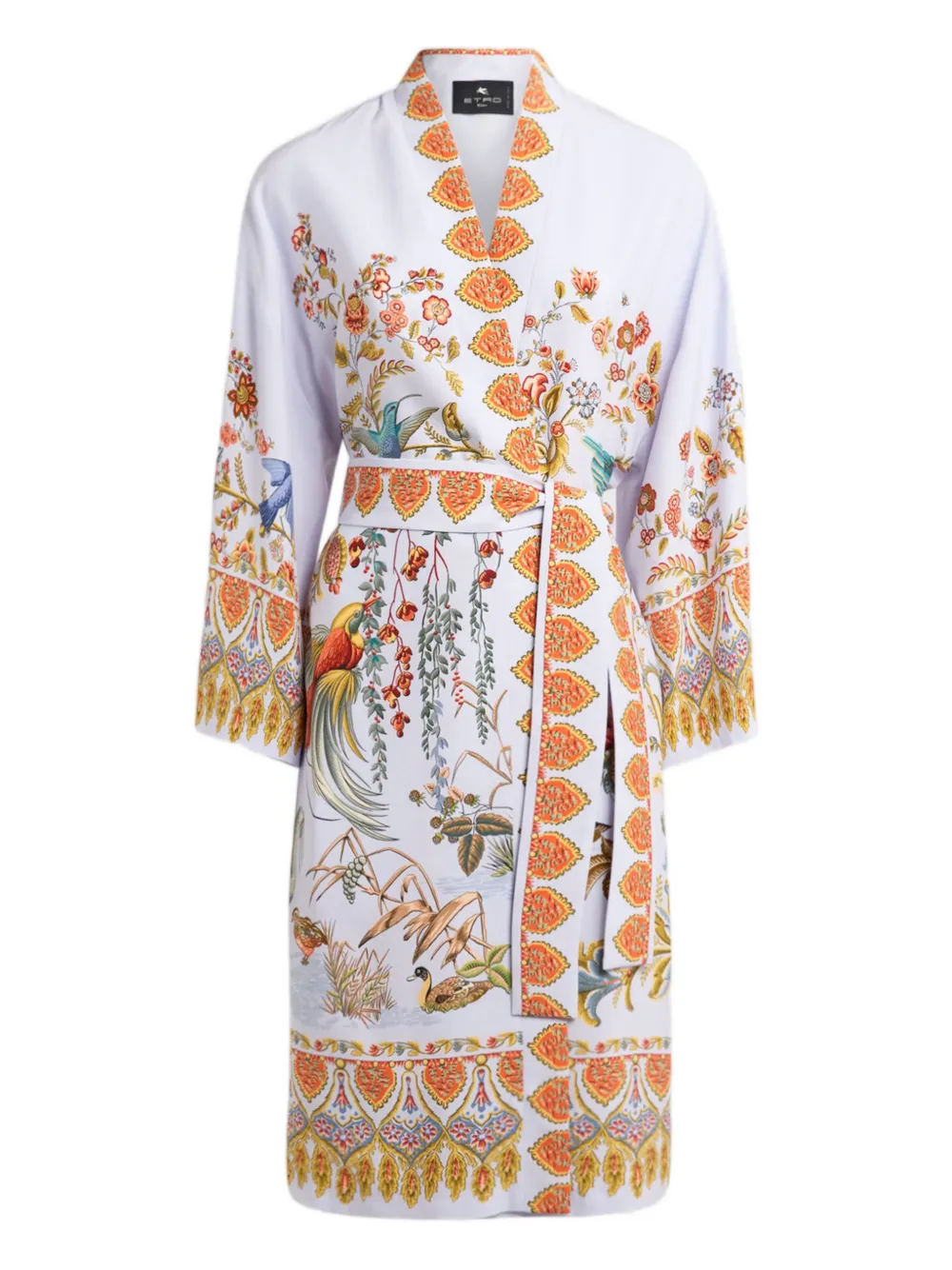ETRO flora fauna-print silk robe - Bianco