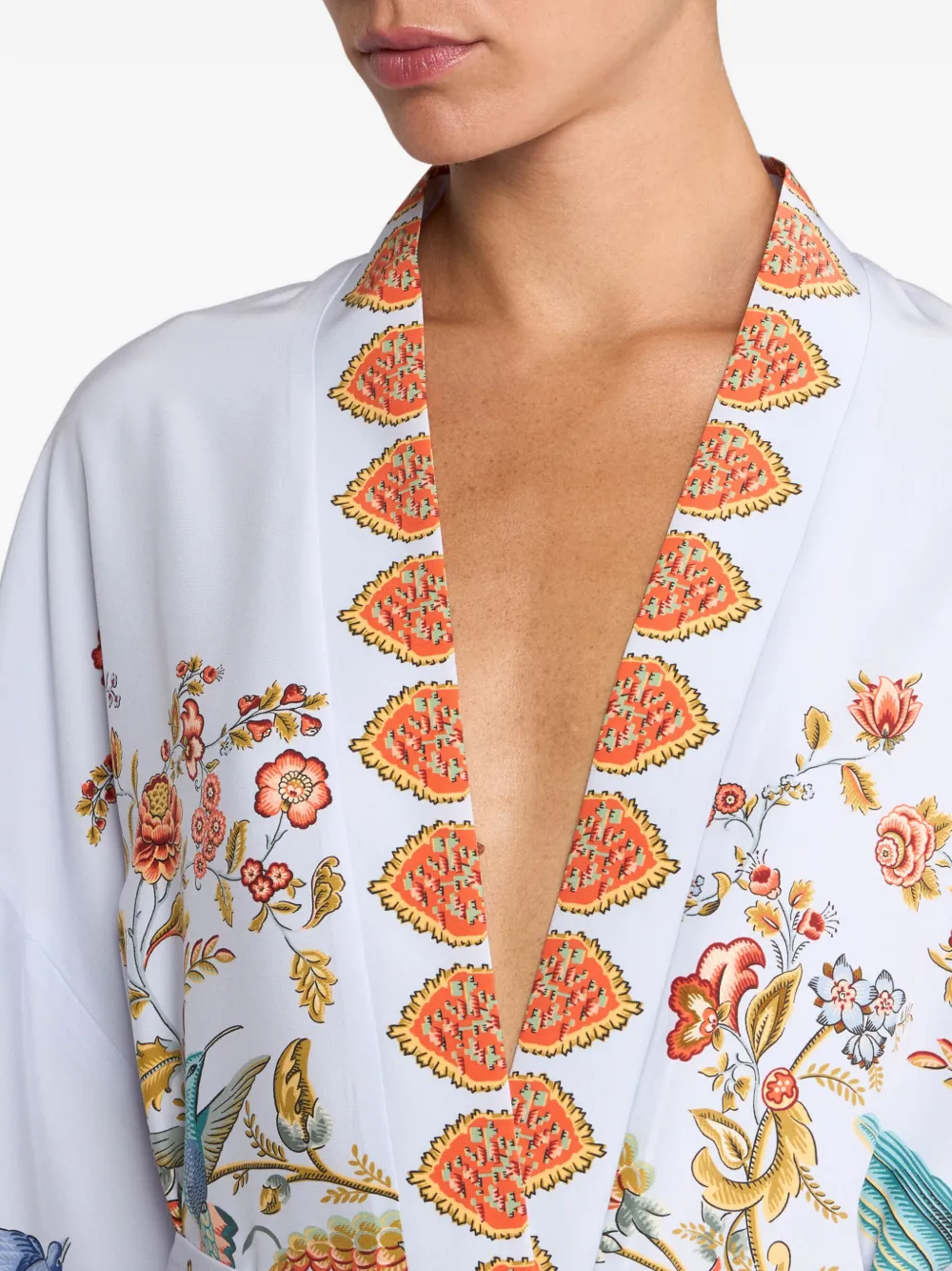  Etro Flora Fauna-print Silk Robe - White 